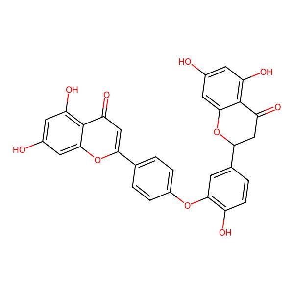 2D Structure of 2-[4-[5-[(2S)-5,7-dihydroxy-4-oxo-2,3-dihydrochromen-2-yl]-2-hydroxyphenoxy]phenyl]-5,7-dihydroxychromen-4-one