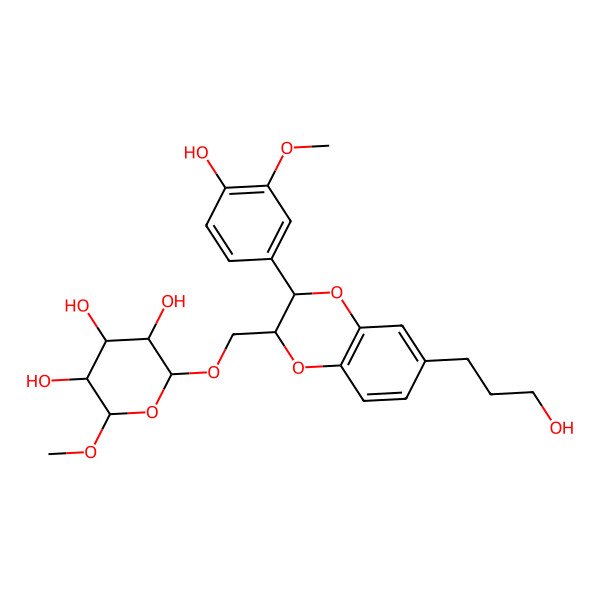 2D Structure of (2R,3R,4S,5S,6S)-2-[[(2R,3R)-3-(4-hydroxy-3-methoxyphenyl)-6-(3-hydroxypropyl)-2,3-dihydro-1,4-benzodioxin-2-yl]methoxy]-6-methoxyoxane-3,4,5-triol