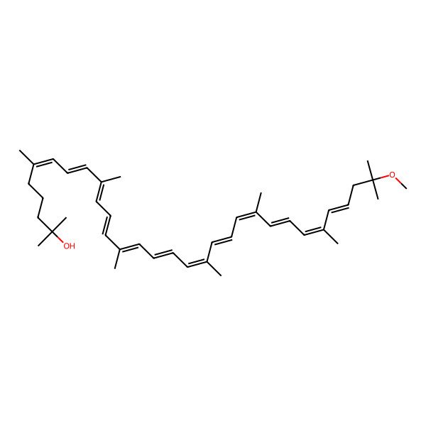 2D Structure of (6E,8E,10E,12E,14E,16E,18E,20E,22E,24E,26E,28Z)-31-methoxy-2,6,10,14,19,23,27,31-octamethyldotriaconta-6,8,10,12,14,16,18,20,22,24,26,28-dodecaen-2-ol