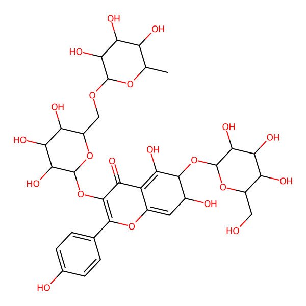 2D Structure of 5,7-Dihydroxy-2-(4-hydroxyphenyl)-6-[3,4,5-trihydroxy-6-(hydroxymethyl)oxan-2-yl]oxy-3-[3,4,5-trihydroxy-6-[(3,4,5-trihydroxy-6-methyloxan-2-yl)oxymethyl]oxan-2-yl]oxy-6,7-dihydrochromen-4-one
