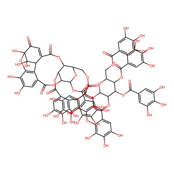 2D Structure of [2,4,5-Tris[(3,4,5-trihydroxybenzoyl)oxy]-6-[(3,4,5-trihydroxybenzoyl)oxymethyl]oxan-3-yl] 2-[[1,13,14,15,18,20,34,35,39,39-decahydroxy-2,5,10,23,31-pentaoxo-28-(3,4,5-trihydroxybenzoyl)oxy-6,9,24,27,30,40-hexaoxaoctacyclo[34.3.1.04,38.07,26.08,29.011,16.017,22.032,37]tetraconta-3,11,13,15,17,19,21,32,34,36-decaen-19-yl]oxy]-3,4,5-trihydroxybenzoate