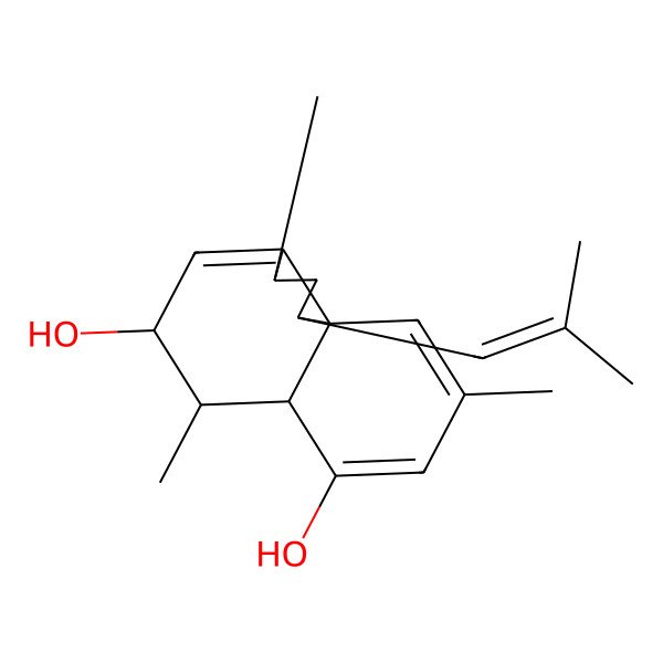 2D Structure of (1R,3S,5R,6R,6aR,10aS)-3,6,9-trimethyl-1-(2-methylprop-1-enyl)-1,2,3,5,6,6a-hexahydrocyclopenta[j]naphthalene-5,7-diol