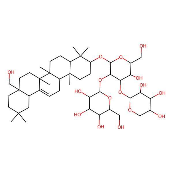 2D Structure of 2-[2-[[8a-(Hydroxymethyl)-4,4,6a,6b,11,11,14b-heptamethyl-1,2,3,4a,5,6,7,8,9,10,12,12a,14,14a-tetradecahydropicen-3-yl]oxy]-5-hydroxy-6-(hydroxymethyl)-4-(3,4,5-trihydroxyoxan-2-yl)oxyoxan-3-yl]oxy-6-(hydroxymethyl)oxane-3,4,5-triol