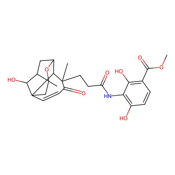 2D Structure of methyl 2,4-dihydroxy-3-[3-[(1R,5S,6R,7S,9S,11R)-11-hydroxy-5,9-dimethyl-4-oxo-8-oxatetracyclo[7.2.1.17,10.01,6]tridec-2-en-5-yl]propanoylamino]benzoate