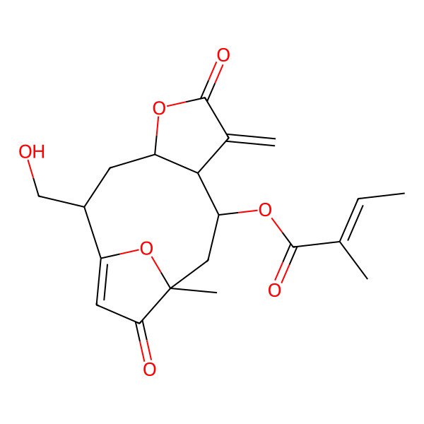 2D Structure of [(2S,4R,8S,9R,11S)-2-(hydroxymethyl)-11-methyl-7-methylidene-6,12-dioxo-5,14-dioxatricyclo[9.2.1.04,8]tetradec-1(13)-en-9-yl] (Z)-2-methylbut-2-enoate