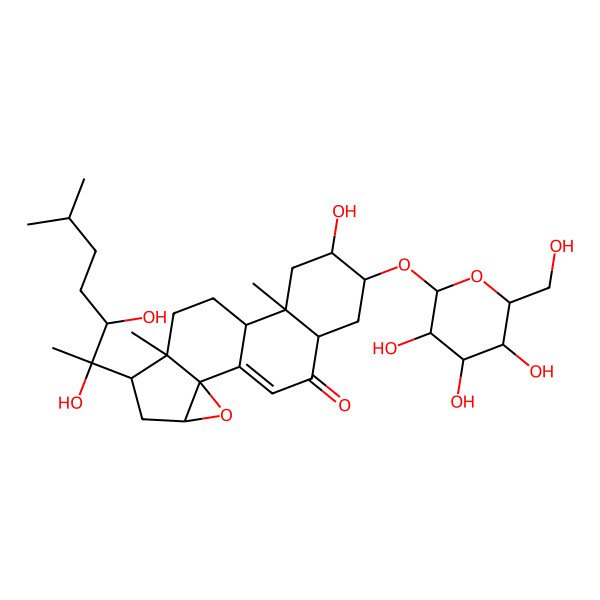 2D Structure of (2S,4S,6S,7R,10R,11R,13S,14R,16R)-6-[(2R,3R)-2,3-dihydroxy-6-methylheptan-2-yl]-13-hydroxy-7,11-dimethyl-14-[(2R,3R,4S,5S,6R)-3,4,5-trihydroxy-6-(hydroxymethyl)oxan-2-yl]oxy-3-oxapentacyclo[8.8.0.02,4.02,7.011,16]octadec-1(18)-en-17-one