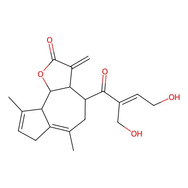 2D Structure of 4-[4-Hydroxy-2-(hydroxymethyl)but-2-enoyl]-6,9-dimethyl-3-methylidene-3a,4,5,7,9a,9b-hexahydroazuleno[4,5-b]furan-2-one