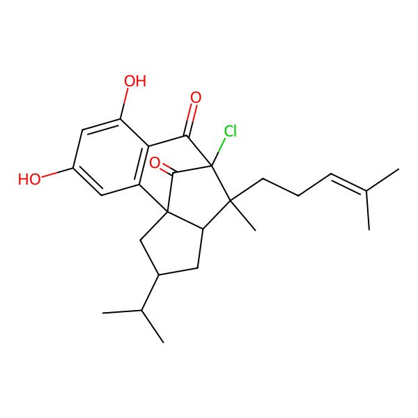 2D Structure of 9-Chloro-4,6-dihydroxy-10-methyl-10-(4-methylpent-3-enyl)-13-propan-2-yltetracyclo[7.5.1.01,11.02,7]pentadeca-2(7),3,5-triene-8,15-dione