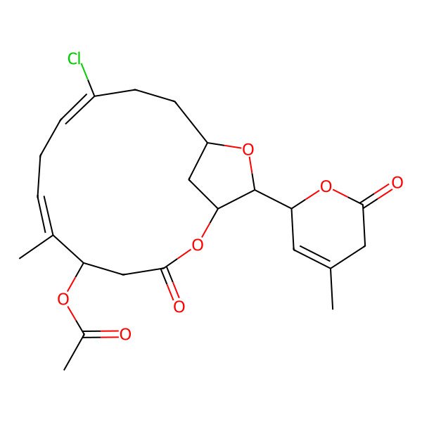 2D Structure of [10-Chloro-6-methyl-15-(4-methyl-6-oxo-2,5-dihydropyran-2-yl)-3-oxo-2,14-dioxabicyclo[11.2.1]hexadeca-6,9-dien-5-yl] acetate