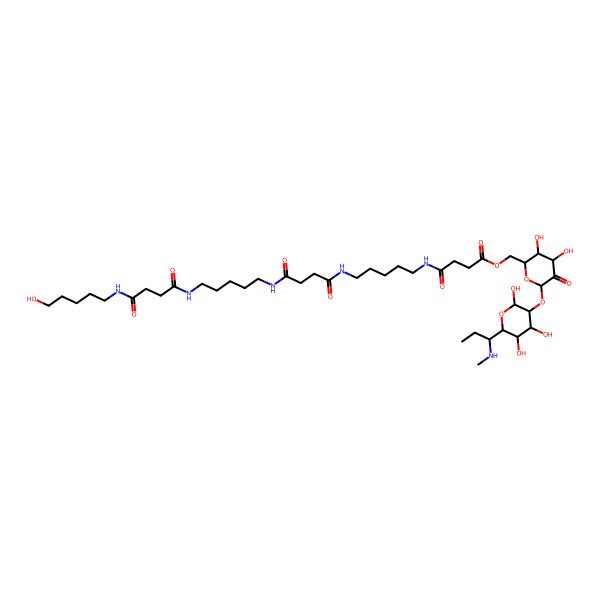 2D Structure of [3,4-dihydroxy-5-oxo-6-[2,4,5-trihydroxy-6-[(1R)-1-(methylamino)propyl]oxan-3-yl]oxyoxan-2-yl]methyl 4-[5-[[4-[5-[[4-(5-hydroxypentylamino)-4-oxobutanoyl]amino]pentylamino]-4-oxobutanoyl]amino]pentylamino]-4-oxobutanoate