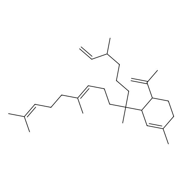 2D Structure of (3S,4S)-1-methyl-4-prop-1-en-2-yl-3-[(3S,7S,10E)-3,7,11,15-tetramethylhexadeca-1,10,14-trien-7-yl]cyclohexene