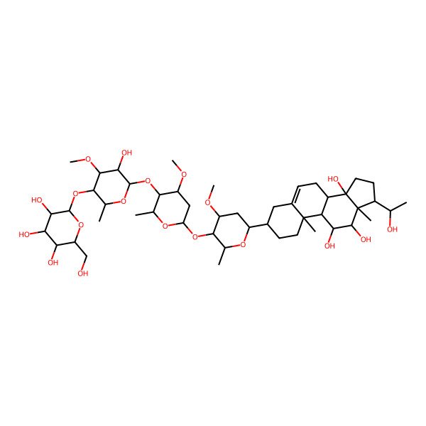 2D Structure of (2S,3R,4S,5S,6R)-2-[(2R,3R,4S,5R,6S)-5-hydroxy-4-methoxy-6-[(2R,3R,4S,6S)-4-methoxy-6-[(2R,3R,4S,6R)-4-methoxy-2-methyl-6-[(3S,8R,9S,10R,11S,13S,14S,17S)-11,12,14-trihydroxy-17-[(1R)-1-hydroxyethyl]-10,13-dimethyl-1,2,3,4,7,8,9,11,12,15,16,17-dodecahydrocyclopenta[a]phenanthren-3-yl]oxan-3-yl]oxy-2-methyloxan-3-yl]oxy-2-methyloxan-3-yl]oxy-6-(hydroxymethyl)oxane-3,4,5-triol