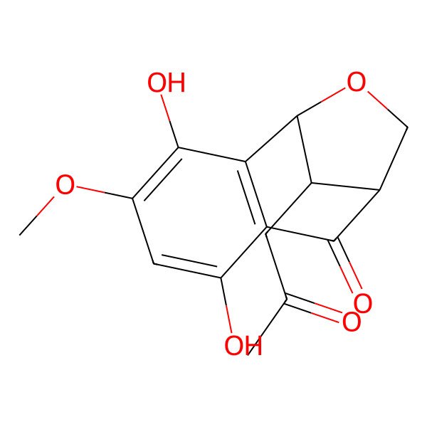2D Structure of (1S,9S,12S)-3,6-dihydroxy-4-methoxy-12-(2-oxopropyl)-11-oxatricyclo[7.2.1.02,7]dodeca-2(7),3,5-trien-8-one