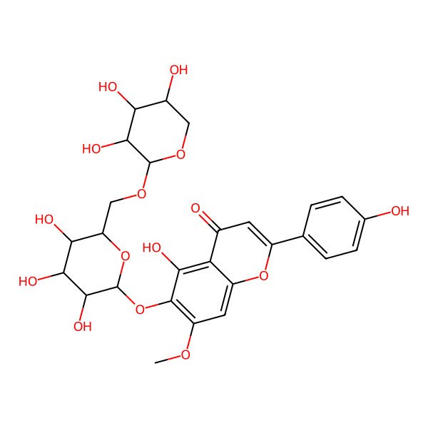 2D Structure of 5-hydroxy-2-(4-hydroxyphenyl)-7-methoxy-6-[(2S,3R,4S,5S,6R)-3,4,5-trihydroxy-6-[[(2S,3R,4S,5R)-3,4,5-trihydroxyoxan-2-yl]oxymethyl]oxan-2-yl]oxychromen-4-one