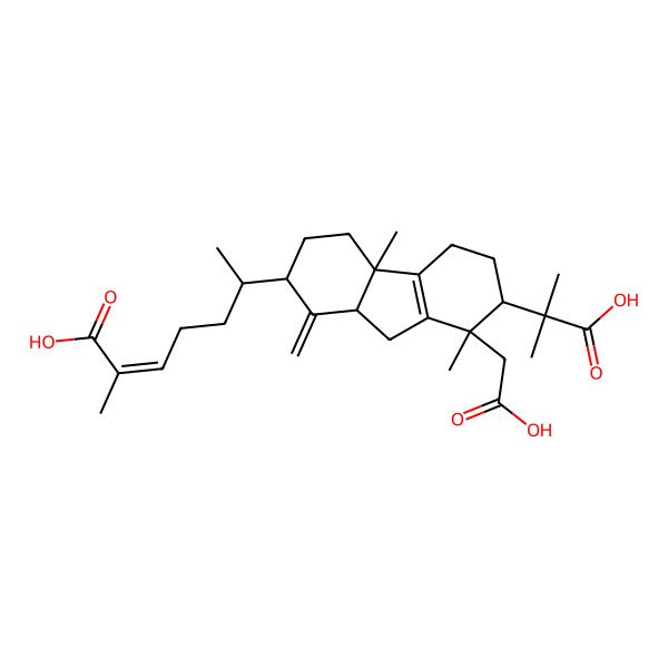 2D Structure of (Z,6R)-6-[(2R,4aR,7R,8S,9aS)-8-(carboxymethyl)-7-(2-carboxypropan-2-yl)-4a,8-dimethyl-1-methylidene-2,3,4,5,6,7,9,9a-octahydrofluoren-2-yl]-2-methylhept-2-enoic acid