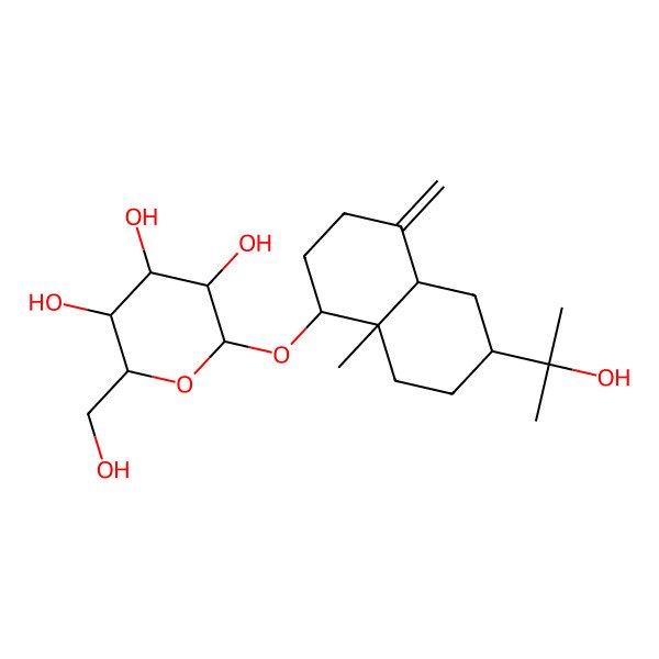 2D Structure of 2-(Hydroxymethyl)-6-[[6-(2-hydroxypropan-2-yl)-8a-methyl-4-methylidene-1,2,3,4a,5,6,7,8-octahydronaphthalen-1-yl]oxy]oxane-3,4,5-triol