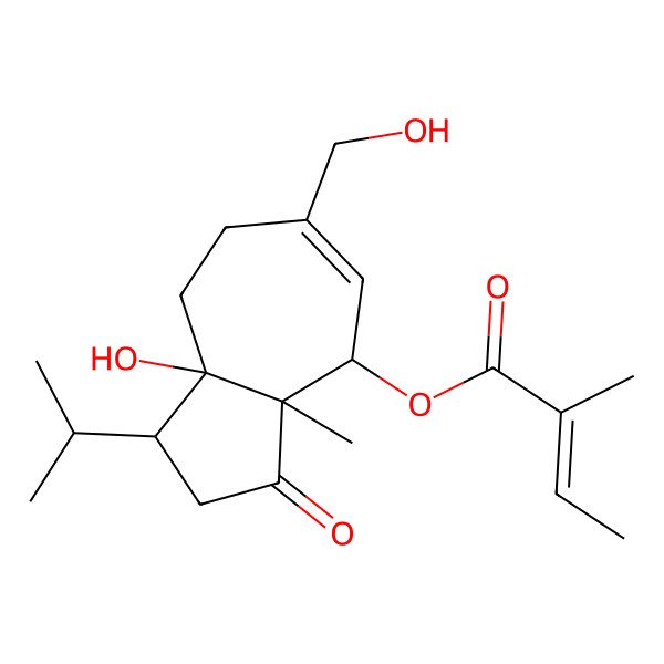2D Structure of [8a-hydroxy-6-(hydroxymethyl)-3a-methyl-3-oxo-1-propan-2-yl-2,4,7,8-tetrahydro-1H-azulen-4-yl] 2-methylbut-2-enoate