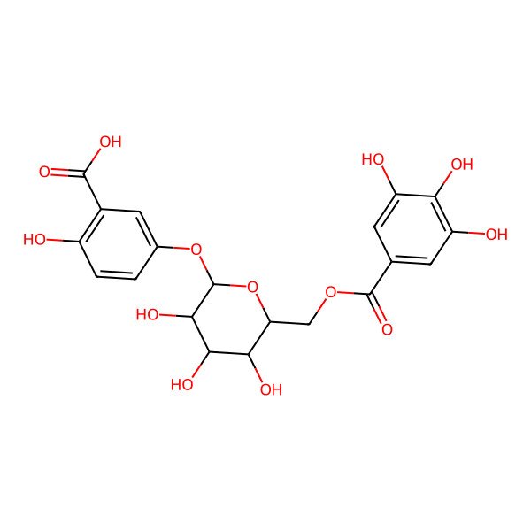 2D Structure of 2-hydroxy-5-[(2S,3R,4S,5S,6R)-3,4,5-trihydroxy-6-[(3,4,5-trihydroxybenzoyl)oxymethyl]oxan-2-yl]oxybenzoic acid