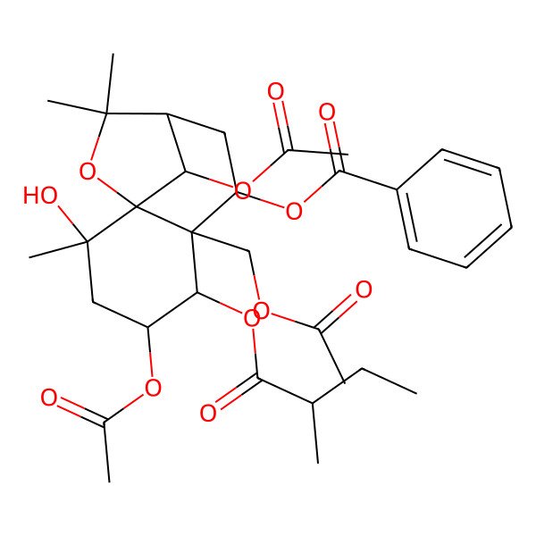 2D Structure of [4,12-Diacetyloxy-6-(acetyloxymethyl)-2-hydroxy-2,10,10-trimethyl-5-(2-methylbutanoyloxy)-11-oxatricyclo[7.2.1.01,6]dodecan-7-yl] benzoate