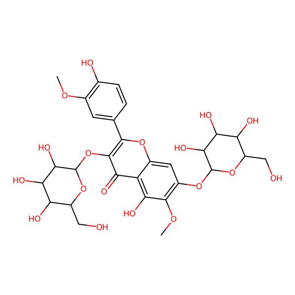 2D Structure of 5-hydroxy-2-(4-hydroxy-3-methoxyphenyl)-6-methoxy-3,7-bis[[(3R,4S,5S,6R)-3,4,5-trihydroxy-6-(hydroxymethyl)oxan-2-yl]oxy]chromen-4-one