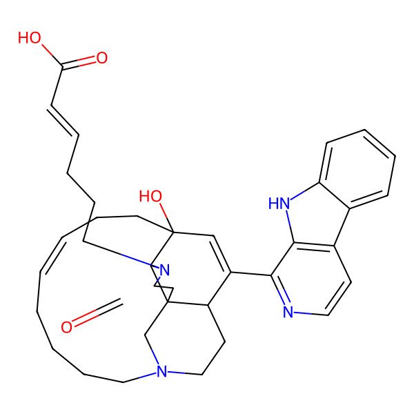 2D Structure of 6-[(1R,13S,14R,18R)-13-hydroxy-16-oxo-19-(9H-pyrido[3,4-b]indol-1-yl)-4,15-diazatetracyclo[11.5.2.14,18.014,18]henicosa-9,19-dien-15-yl]hex-2-enoic acid