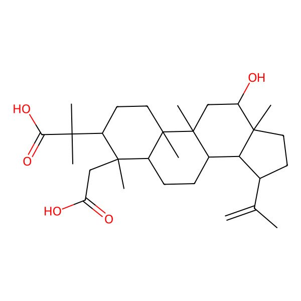 2D Structure of 2-[(3R,4R,5R,8R,9R,10R,12S,13S,14R,15R)-4-(carboxymethyl)-12-hydroxy-4,9,10,13-tetramethyl-15-prop-1-en-2-yl-2,3,5,6,7,8,11,12,14,15,16,17-dodecahydro-1H-cyclopenta[a]phenanthren-3-yl]-2-methylpropanoic acid