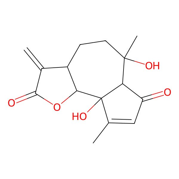 2D Structure of (3aS,6R,6aS,9aS,9bS)-6,9a-dihydroxy-6,9-dimethyl-3-methylidene-4,5,6a,9b-tetrahydro-3aH-azuleno[4,5-b]furan-2,7-dione