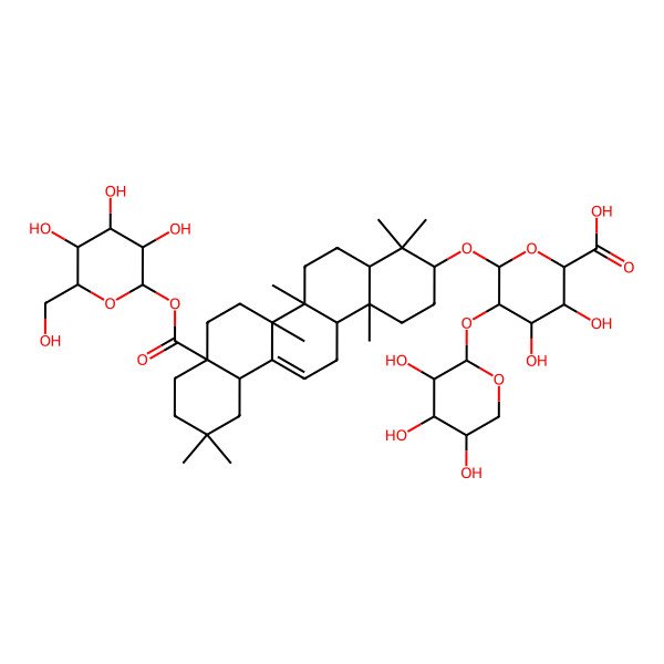 2D Structure of (2S,3S,4S,5R,6R)-6-[[(3S,4aR,6aR,6bR,8aS,12aS,14aR,14bR)-4,4,6a,6b,11,11,14b-heptamethyl-8a-[(2S,3R,4S,5S,6R)-3,4,5-trihydroxy-6-(hydroxymethyl)oxan-2-yl]oxycarbonyl-1,2,3,4a,5,6,7,8,9,10,12,12a,14,14a-tetradecahydropicen-3-yl]oxy]-3,4-dihydroxy-5-[(2S,3R,4S,5R)-3,4,5-trihydroxyoxan-2-yl]oxyoxane-2-carboxylic acid