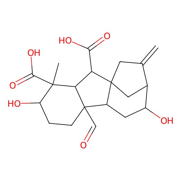 2D Structure of (1R,2S,3S,4S,5S,8R,9R,11S,12R)-8-formyl-5,11-dihydroxy-4-methyl-13-methylidenetetracyclo[10.2.1.01,9.03,8]pentadecane-2,4-dicarboxylic acid