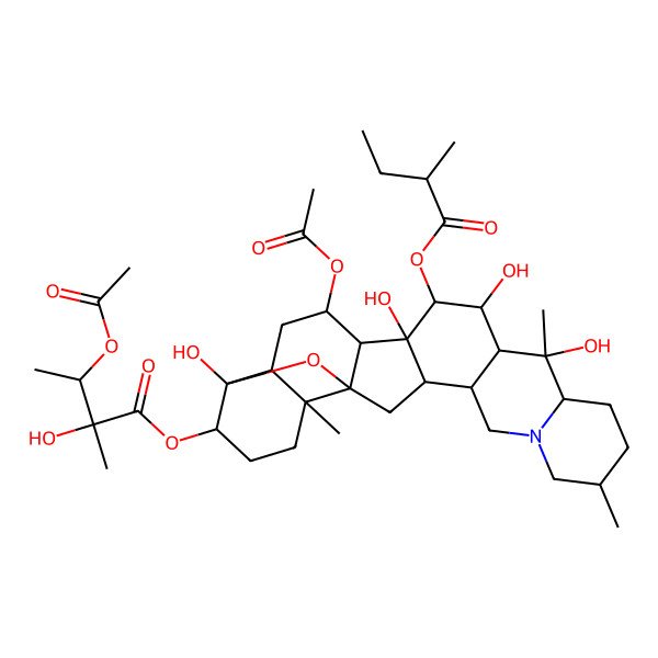 2D Structure of [(1S,2S,6R,9S,10S,11R,12R,13S,14S,15S,16R,18S,19S,22S,23S,25R)-16-acetyloxy-10,12,14,23-tetrahydroxy-6,10,19-trimethyl-13-[(2R)-2-methylbutanoyl]oxy-24-oxa-4-azaheptacyclo[12.12.0.02,11.04,9.015,25.018,23.019,25]hexacosan-22-yl] (2S,3S)-3-acetyloxy-2-hydroxy-2-methylbutanoate