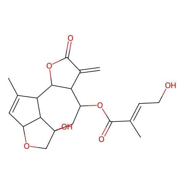 2D Structure of [(1R,2S,6R,7R,9R,12S,15S)-9-hydroxy-14-methyl-5-methylidene-4-oxo-3,11-dioxatetracyclo[7.5.1.02,6.012,15]pentadec-13-en-7-yl] (E)-4-hydroxy-2-methylbut-2-enoate