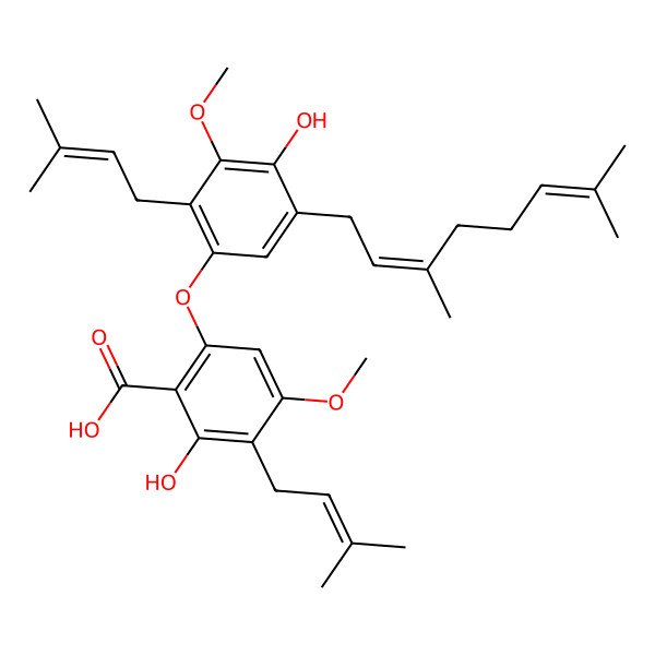 2D Structure of 6-[5-(3,7-Dimethylocta-2,6-dienyl)-4-hydroxy-3-methoxy-2-(3-methylbut-2-enyl)phenoxy]-2-hydroxy-4-methoxy-3-(3-methylbut-2-enyl)benzoic acid