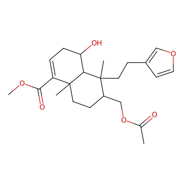 2D Structure of methyl (4S,4aR,5S,6R,8aR)-6-(acetyloxymethyl)-5-[2-(furan-3-yl)ethyl]-4-hydroxy-5,8a-dimethyl-3,4,4a,6,7,8-hexahydronaphthalene-1-carboxylate
