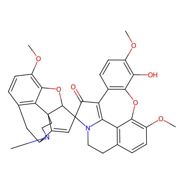 2D Structure of (1'R,3S,5'S,13'R)-14-hydroxy-8',10,15-trimethoxy-14'-methylspiro[12-oxa-4-azapentacyclo[9.7.2.04,19.07,20.013,18]icosa-1(19),7(20),8,10,13(18),14,16-heptaene-3,4'-6-oxa-14-azapentacyclo[9.5.1.01,5.02,13.07,17]heptadeca-2,7,9,11(17)-tetraene]-2-one