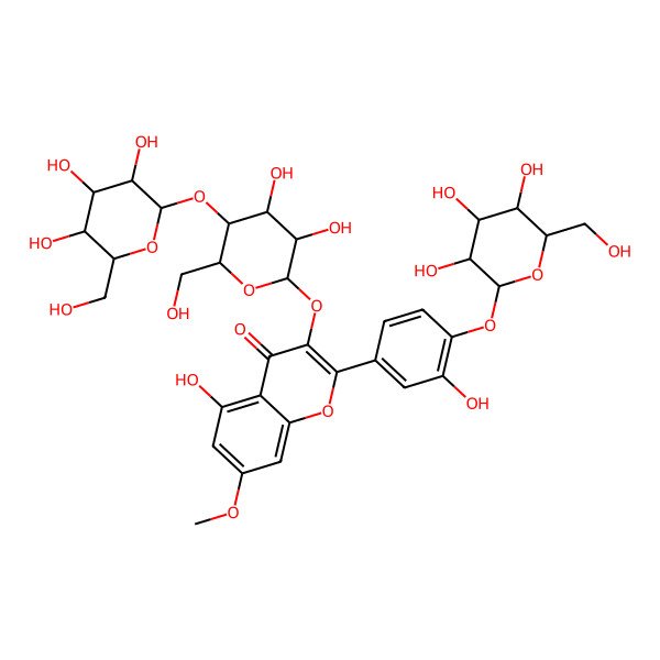 2D Structure of 3-[3,4-Dihydroxy-6-(hydroxymethyl)-5-[3,4,5-trihydroxy-6-(hydroxymethyl)oxan-2-yl]oxyoxan-2-yl]oxy-5-hydroxy-2-[3-hydroxy-4-[3,4,5-trihydroxy-6-(hydroxymethyl)oxan-2-yl]oxyphenyl]-7-methoxychromen-4-one