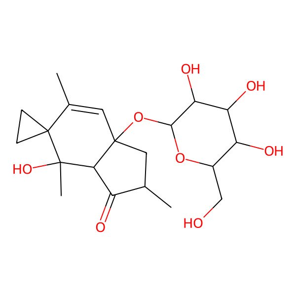 2D Structure of (2R,3aR,7R,7aR)-7-hydroxy-2,5,7-trimethyl-3a-[(2R,3S,4R,5R,6S)-3,4,5-trihydroxy-6-(hydroxymethyl)oxan-2-yl]oxyspiro[3,7a-dihydro-2H-indene-6,1'-cyclopropane]-1-one