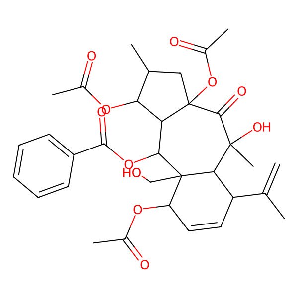 2D Structure of [(1S,2S,3aR,5S,5aR,6S,9R,9aR,10R,10aR)-1,3a,9-triacetyloxy-5-hydroxy-9a-(hydroxymethyl)-2,5-dimethyl-4-oxo-6-prop-1-en-2-yl-1,2,3,5a,6,9,10,10a-octahydrobenzo[f]azulen-10-yl] benzoate