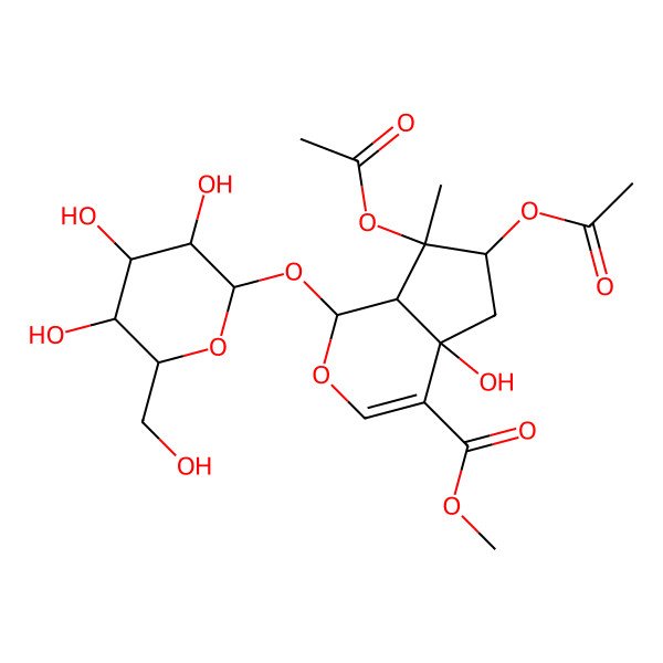 2D Structure of Methyl 6,7-diacetyloxy-4a-hydroxy-7-methyl-1-[3,4,5-trihydroxy-6-(hydroxymethyl)oxan-2-yl]oxy-1,5,6,7a-tetrahydrocyclopenta[c]pyran-4-carboxylate