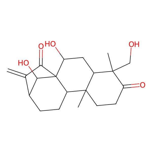 2D Structure of 2,16-Dihydroxy-5-(hydroxymethyl)-5,9-dimethyl-14-methylidenetetracyclo[11.2.1.01,10.04,9]hexadecane-6,15-dione