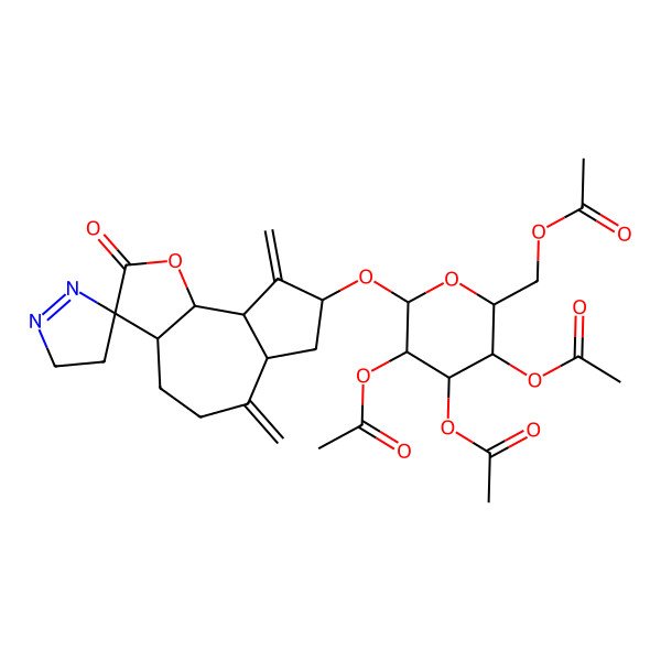 2D Structure of [3,4,5-Triacetyloxy-6-(6',9'-dimethylidene-2'-oxospiro[3,4-dihydropyrazole-5,3'-3a,4,5,6a,7,8,9a,9b-octahydroazuleno[4,5-b]furan]-8'-yl)oxyoxan-2-yl]methyl acetate
