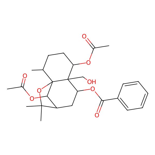 2D Structure of [(1S,2R,5S,6S,7S,9R,12R)-5,12-diacetyloxy-6-(hydroxymethyl)-2,10,10-trimethyl-11-oxatricyclo[7.2.1.01,6]dodecan-7-yl] benzoate