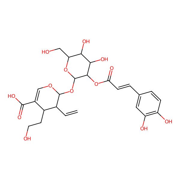 2D Structure of (2S,3R,4S)-2-[(2S,3R,4S,5S,6R)-3-[(E)-3-(3,4-dihydroxyphenyl)prop-2-enoyl]oxy-4,5-dihydroxy-6-(hydroxymethyl)oxan-2-yl]oxy-3-ethenyl-4-(2-hydroxyethyl)-3,4-dihydro-2H-pyran-5-carboxylic acid