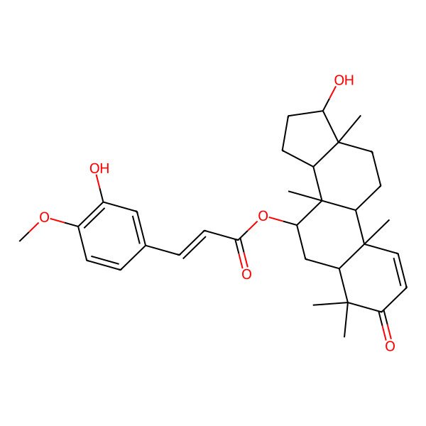 2D Structure of [(5R,7R,8R,9R,10R,13R,14R,17R)-17-hydroxy-4,4,8,10,13-pentamethyl-3-oxo-5,6,7,9,11,12,14,15,16,17-decahydrocyclopenta[a]phenanthren-7-yl] (E)-3-(3-hydroxy-4-methoxyphenyl)prop-2-enoate