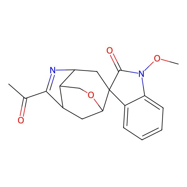 2D Structure of (1R,2S,4S,7R,8S)-6-acetyl-1'-methoxyspiro[10-oxa-5-azatricyclo[5.3.1.04,8]undec-5-ene-2,3'-indole]-2'-one