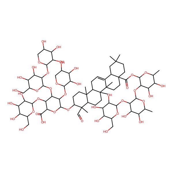 2D Structure of 6-[[8a-[3-[4,5-Dihydroxy-6-methyl-3-[3,4,5-trihydroxy-6-(hydroxymethyl)oxan-2-yl]oxyoxan-2-yl]oxy-4,5-dihydroxy-6-methyloxan-2-yl]oxycarbonyl-4-formyl-4,6a,6b,11,11,14b-hexamethyl-1,2,3,4a,5,6,7,8,9,10,12,12a,14,14a-tetradecahydropicen-3-yl]oxy]-4-[4,5-dihydroxy-6-(hydroxymethyl)-3-(3,4,5-trihydroxyoxan-2-yl)oxyoxan-2-yl]oxy-3-[3,4,5-trihydroxy-6-(hydroxymethyl)oxan-2-yl]oxy-5-(3,4,5-trihydroxyoxan-2-yl)oxyoxane-2-carboxylic acid
