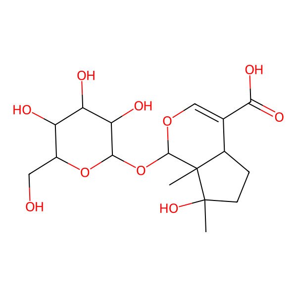 2D Structure of (1S,4aS,7S,7aS)-7-hydroxy-7,7a-dimethyl-1-[(2S,3R,4S,5S,6R)-3,4,5-trihydroxy-6-(hydroxymethyl)oxan-2-yl]oxy-1,4a,5,6-tetrahydrocyclopenta[c]pyran-4-carboxylic acid
