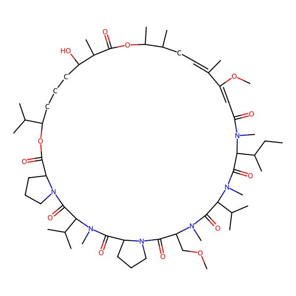 2D Structure of (3S,6S,12S,15S,18S,21E,23E,26S,27R,30R,31R,35S,38S)-18-[(2S)-butan-2-yl]-31-hydroxy-22-methoxy-12-(methoxymethyl)-4,13,16,19,23,26,27,30-octamethyl-3,15,35-tri(propan-2-yl)-28,36-dioxa-1,4,10,13,16,19-hexazatricyclo[36.3.0.06,10]hentetraconta-21,23-diene-2,5,11,14,17,20,29,37-octone