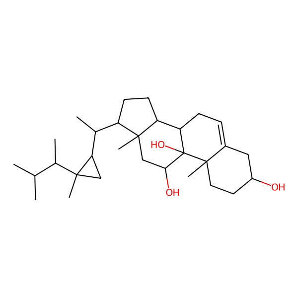 2D Structure of 10,13-Dimethyl-17-[1-[2-methyl-2-(3-methylbutan-2-yl)cyclopropyl]ethyl]-1,2,3,4,7,8,11,12,14,15,16,17-dodecahydrocyclopenta[a]phenanthrene-3,9,11-triol