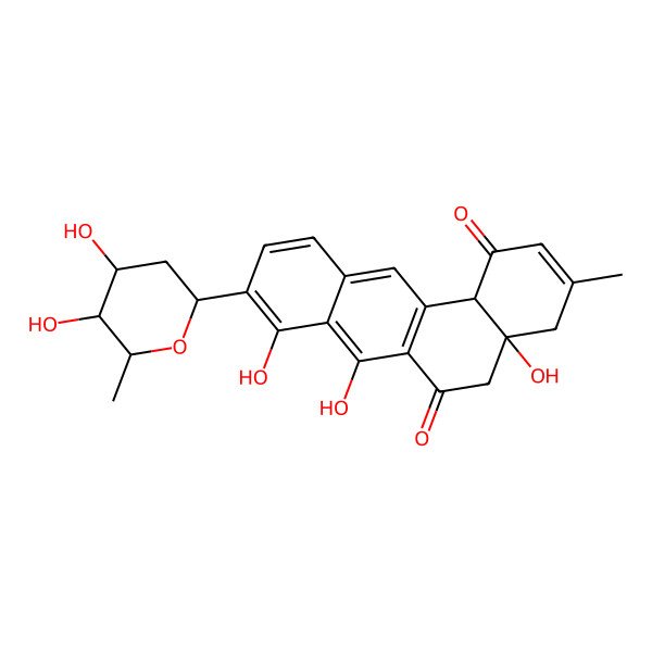 2D Structure of 9-(4,5-dihydroxy-6-methyloxan-2-yl)-4a,7,8-trihydroxy-3-methyl-5,12b-dihydro-4H-benzo[a]anthracene-1,6-dione