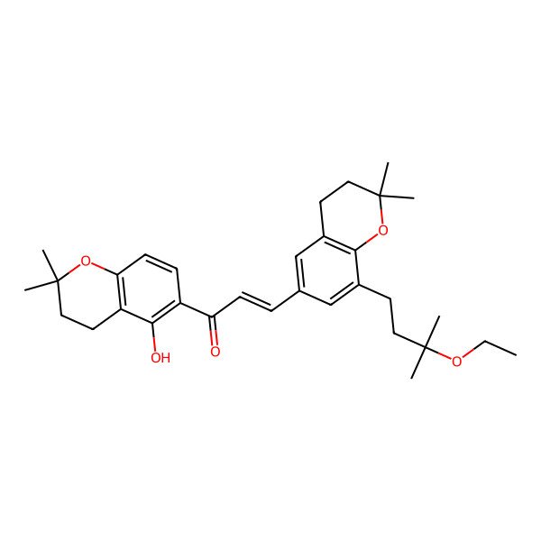 2D Structure of 3-[8-(3-Ethoxy-3-methylbutyl)-2,2-dimethyl-3,4-dihydrochromen-6-yl]-1-(5-hydroxy-2,2-dimethyl-3,4-dihydrochromen-6-yl)prop-2-en-1-one